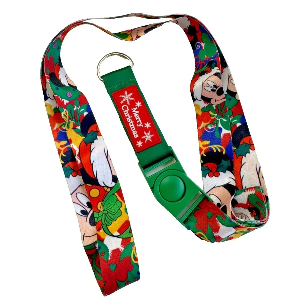 Disney Parks Christmas Lanyard Mickey Friends Holiday Pin Holder Key Ring ID‎